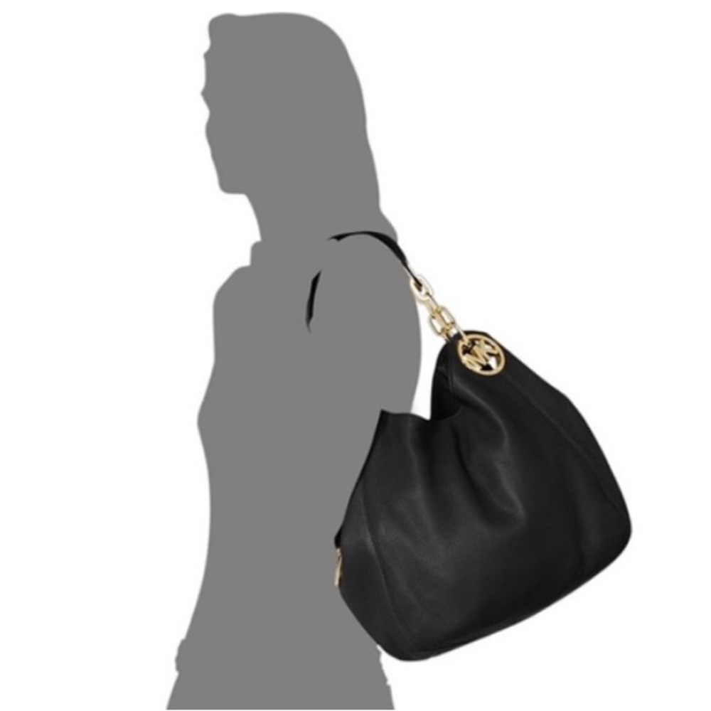 NWT! 🖤 MICHAEL Michael Kors • Fulton Large Leather Shoulder Bag - Black / Gold - Picture 3 of 16